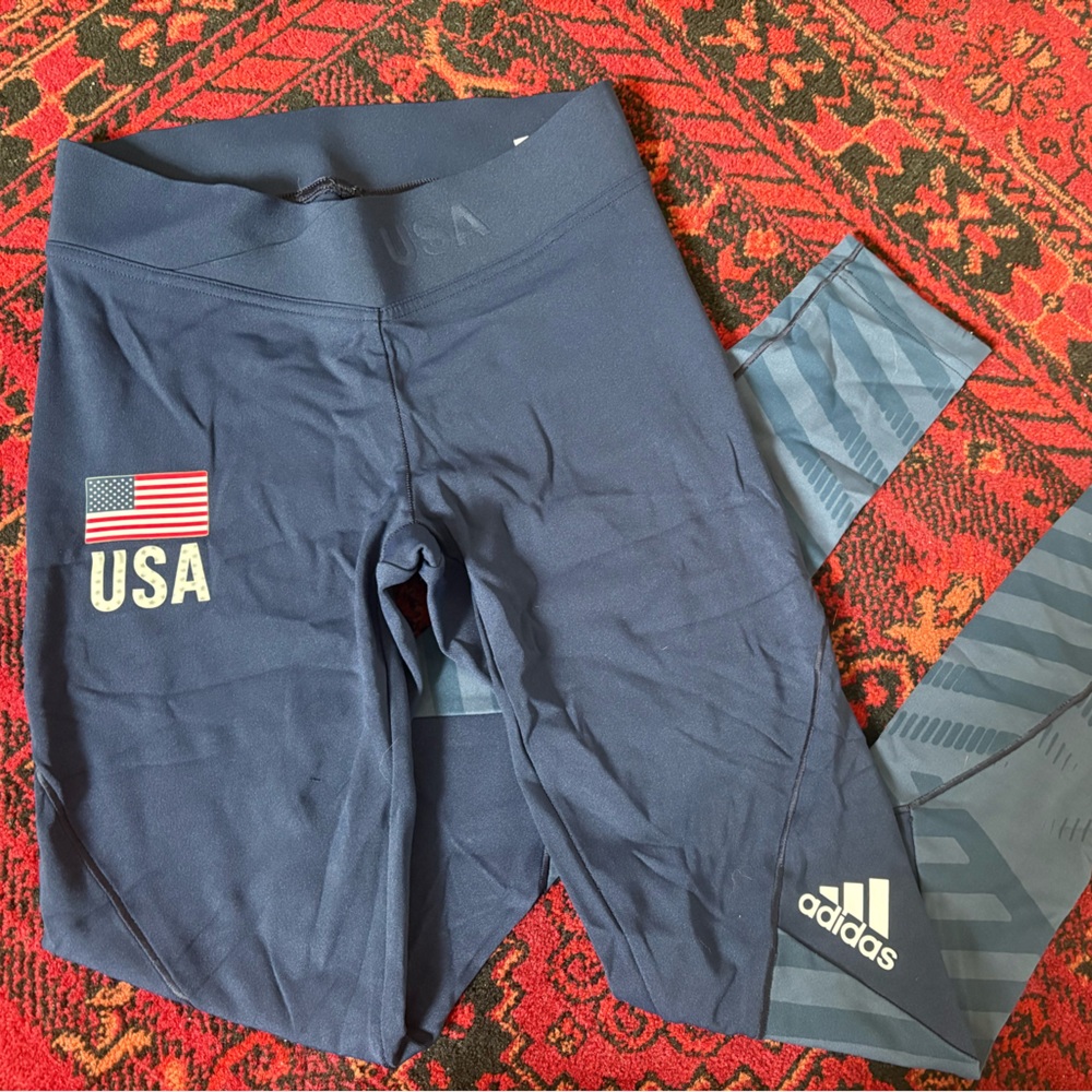 Navy Blue Adidas Team USA Wrap Waist Leggings